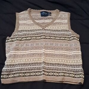 Liz Claiborne Ladies V-Neck Sweater Vest - Beige and Brown Pattern